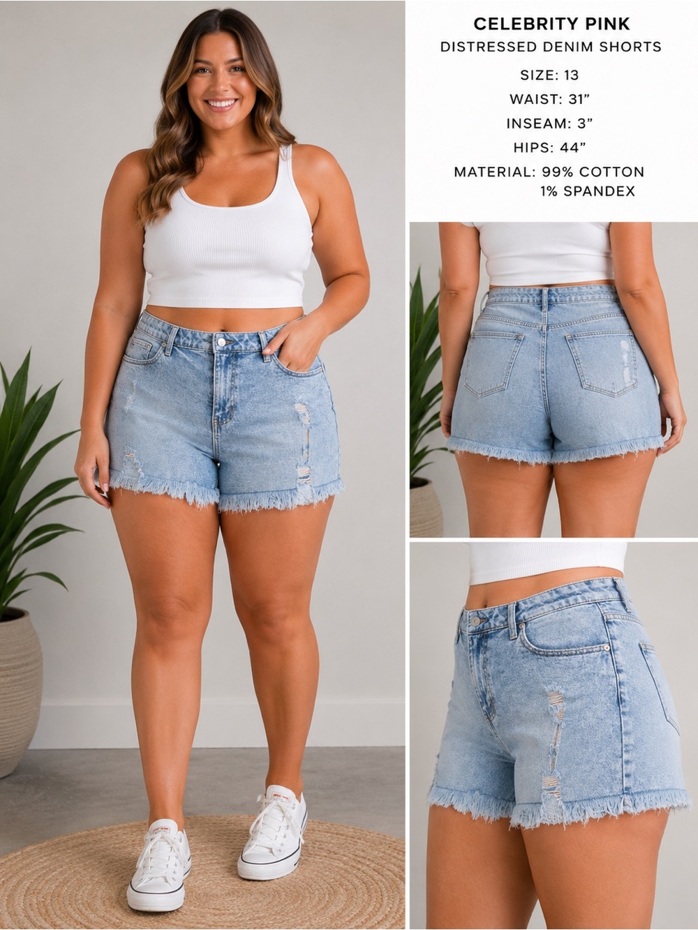 Celebrity Pink Distressed Denim Shorts | Size 13 | Light Wash Frayed Hem